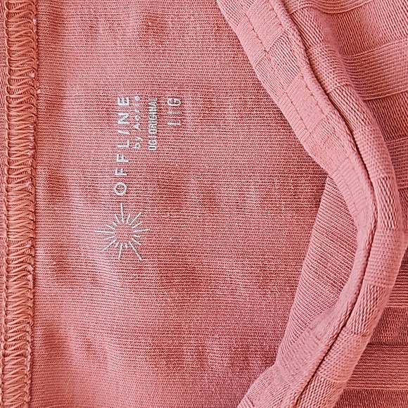 OFFLINE By Aerie OG Groove Square Neck Short Sleeve Lettuce Edge Crop Top Large - Picture 2 of 5